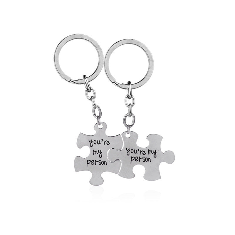 Alphabet Puzzle Keychain Alloy Small Pendant
