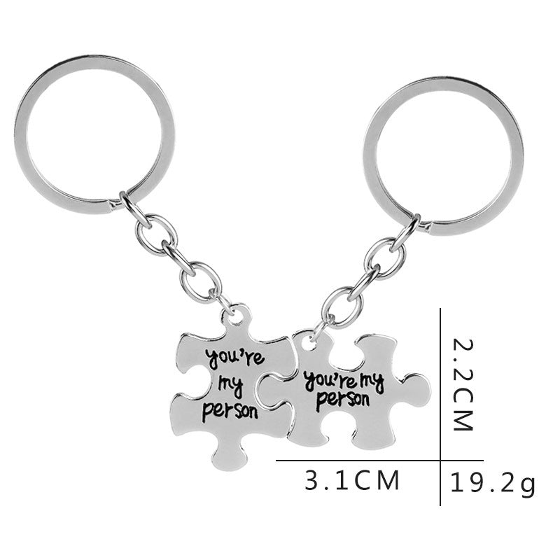 Alphabet Puzzle Keychain Alloy Small Pendant